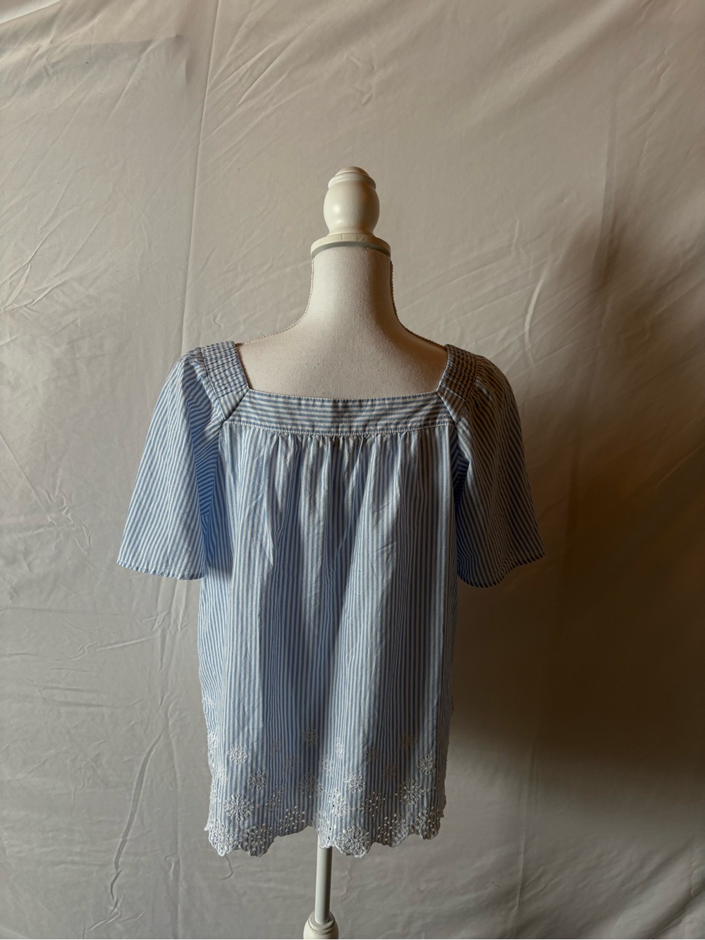 LOFT Blue and White Striped Square-Neck Blouse